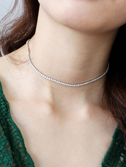 1pc Elegant & Sweet 925 Silver Tennis Chain Necklace For Women, Perfect Summer Accessory & Wedding Anniversary Gift