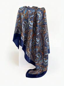 1個女性條紋紋路仿真絲頭巾,可日常佩戴、海灘巾、披肩、頭帶 - 藍色 - 查看 1