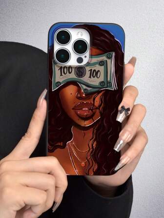 1 Pezzo Custodia Tpu Nera Con Motivo Ragazza Con Soldi, Antipolvere, Impermeabile, Senza Fibbia, Foro Grande, Compatibile Con I Modelli Iphone 7/8/11/12/13/14/15/x/xr/xs/plus/ Pro/pro Max/se2/mini