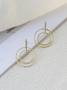 1對歐美風格簡約鏤空圓形設計時尚耳環 - 金色 - 查看 5