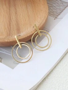 1對歐美風格簡約鏤空圓形設計時尚耳環 - 金色 - 查看 3
