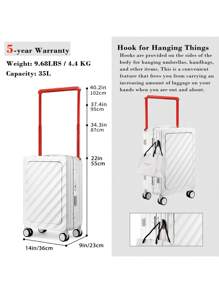 Somago 20 Inch Carry On Luggage Wide Handle Suitcase With Front Compartment 22x14x9 Aluminum Framed PC Hardside No Zipper Business Baggage With Spinner Wheels USB Charging Port TSA Lock - White - View 8