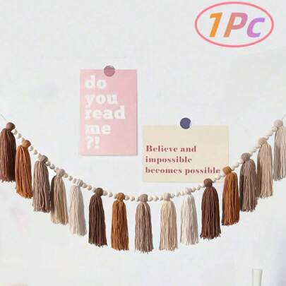 1件咖啡棕色流苏花环，波西米亚风格流苏花环墙饰，适用于婚礼、生日、婴儿派对、房间装饰、家居装饰、墙面装饰、毕业典礼等场合。