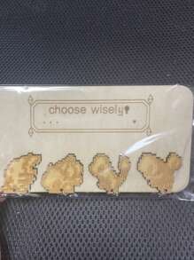 1入木製手工藝品,木雕牆掛鑰匙扣,卡通人物吊飾,鉤環加魔鬼氈裝飾裝飾物 - 卡其色 - 查看 5