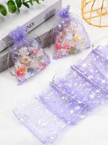 10pcs Light Pink Star Pattern Mesh Drawstring Favor Bags, Sachet Bags, Gift Bags,Christmas - Purple - View 4