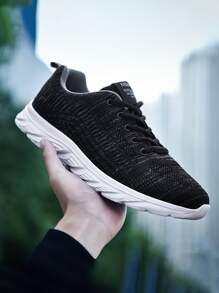 Giày Nam Mới Plus Size Lưới Thoáng Khí Màu Trơn Phong Cách Cổ Điển Giày Thường Cho Bốn Mùa, Giày Đi Lại Đa Năng Đế Mềm Thể Thao Chạy Bộ - màu xám đen - Xem 3