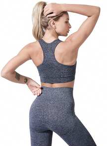 Yoga Women's Gym Seamless Set With Hollow Back - Dark Grey - View 7