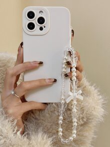 1pc White Transparent Beaded Pearl Bow French Bracelet Charm Gifts For Mother, Family, Friends, Birthday, Holiday Phone Charm, Phone Chain - Multicolor - View 2