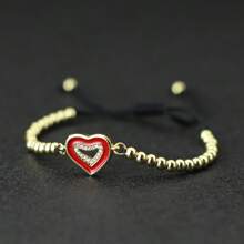 diffone 时尚金色4毫米珠子可调节手链可爱心形女士女孩臂环手链情人节礼物珠宝 - 愛心可調手鍊 - 查看 3