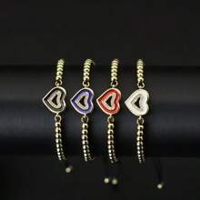 diffone 时尚金色4毫米珠子可调节手链可爱心形女士女孩臂环手链情人节礼物珠宝 - 愛心可調手鍊 - 查看 6