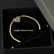 diffone 时尚金色4毫米珠子可调节手链可爱心形女士女孩臂环手链情人节礼物珠宝 - 愛心可調手鍊 - 查看 2