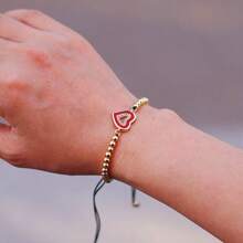 diffone 时尚金色4毫米珠子可调节手链可爱心形女士女孩臂环手链情人节礼物珠宝 - 愛心可調手鍊 - 查看 8