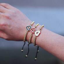 diffone 时尚金色4毫米珠子可调节手链可爱心形女士女孩臂环手链情人节礼物珠宝 - 愛心可調手鍊 - 查看 7