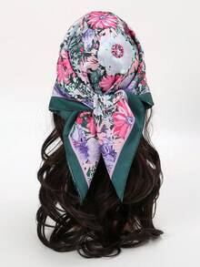 1pc Fashionable Women's Printed Square Scarf - Multicolor - View 1