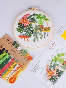 1套手工diy刺繡材料套件,花卉設計刺繡牆飾,適用於桌上/桌下家居裝飾 - 彩色 - 查看 3