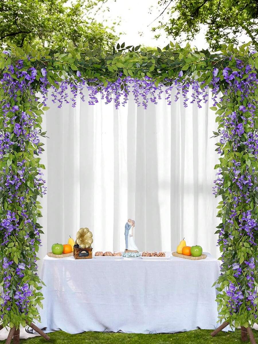 1pc/2pcs Artificial Flowers Silk Wisteria Garland Fake Wisteria Vine Rattan Silk Hanging Flower