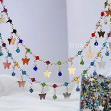 100CM Đồng tinh khiết Cao Màu sắc Giữ lại Hình bướm Pha lê Chuỗi - DIY Cổ xưa Chinese Trang phục Dây chuyền Chế tạo Bộ nguyên liệu - Bạc - Xem 3