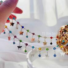 100CM Đồng tinh khiết Cao Màu sắc Giữ lại Hình bướm Pha lê Chuỗi - DIY Cổ xưa Chinese Trang phục Dây chuyền Chế tạo Bộ nguyên liệu - Bạc - Xem 2