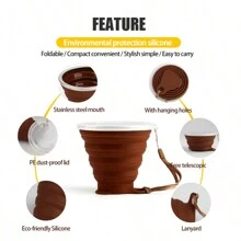 1入新款紅色270毫升矽膠可摺疊旅行杯,帶蓋可縮短飲用杯,戶外運動便攜式水杯 - 紅色 - 查看 7