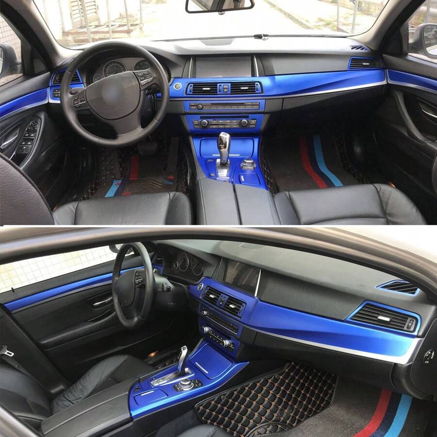 1 套 3D 纹理黑色碳纤维 PVC 装饰贴纸，适用于宝马 5 系 F10 F11 2011-2017 汽车配件内饰 - 3D碳纖黑色 - 查看 1