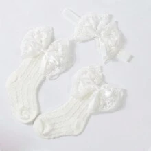1 件婴儿蝴蝶结头带 + 1 双新生儿可爱中筒袜，婴儿步行袜爱情人节 - 白色 - 查看 2