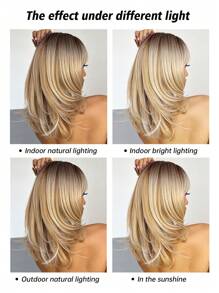 HAIRCUBE 20 Inch Long Ombre Brown Blond And Pink  Wigs With Bangs, Long Natural Curly Layered Synthetic Hair For Women Synthetic Heat-Resistant Wig For Daily And Party. - Multicolor - View 10