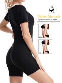 56388844 Sports Outdoor 3-In-1 Zipper Body Shaping Sauna Suit For Women, Women's Sweatshirt, Running Fitness Sweat Absorption Sauna Suit Shapewear Waist Trainer Corset Shapewear