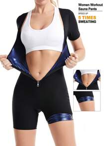 56388844 Sports Outdoor 3-In-1 Zipper Body Shaping Sauna Suit For Women, Women's Sweatshirt, Running Fitness Sweat Absorption Sauna Suit Shapewear Waist Trainer Corset Shapewear