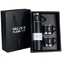 1pc Cup+2pcs Portable 304 Stainless Steel Drinking Cups With Thermal Insulation Function And Coffee & Cold Drink Cup, Gift Set With Gift Box And Bag, Suitable For Housewarming And Friends - Black - View 2