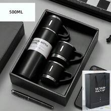 1pc Cup+2pcs Portable 304 Stainless Steel Drinking Cups With Thermal Insulation Function And Coffee & Cold Drink Cup, Gift Set With Gift Box And Bag, Suitable For Housewarming And Friends - Black - View 1