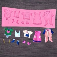 1 件粉紅色液體矽膠模具,具有多種嬰兒衣服和鞋子形狀,用於巧克力、軟糖、蛋糕烘焙和黏土 Diy 工藝工具 - 粉色 - 查看 10