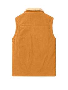 Men's Thickened Button-Front Vest With Flap Pocket For Outdoor Activities - Orange - View 2