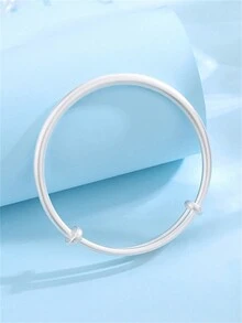 1pc 999 Silver Frosted Solid Push-Pull Bracelet With Adjustable Size And Gift Box - Fashionable, Elegant, Versatile For Dates, Parties, Weddings, Travel, Daily And Work Wear - Silver - View 3
