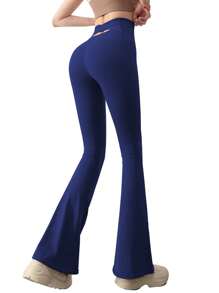 One Piece Plus Size Women's Yoga Pants, High Waist Slimming Flare Pants, Fitness Yoga Tight For Outdoor & Casual Colanti - Royal Blue - View 1