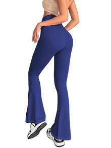One Piece Plus Size Women's Yoga Pants, High Waist Slimming Flare Pants, Fitness Yoga Tight For Outdoor & Casual Colanti - Royal Blue - View 4