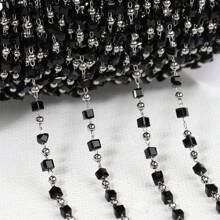 1m 1pc Stainless Steel Black Crystal-Like Square Bead Chain & 0.25cm Square Plastic Beads Chain For Jewelry Making Such As Necklace, Bracelet, Earring, Body Chain, Diy Personalized Fashion Accessories Suitable For Women - Black - View 1