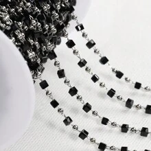 1m 1pc Stainless Steel Black Crystal-Like Square Bead Chain & 0.25cm Square Plastic Beads Chain For Jewelry Making Such As Necklace, Bracelet, Earring, Body Chain, Diy Personalized Fashion Accessories Suitable For Women - Black - View 3