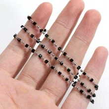1m 1pc Stainless Steel Black Crystal-Like Square Bead Chain & 0.25cm Square Plastic Beads Chain For Jewelry Making Such As Necklace, Bracelet, Earring, Body Chain, Diy Personalized Fashion Accessories Suitable For Women - Black - View 4