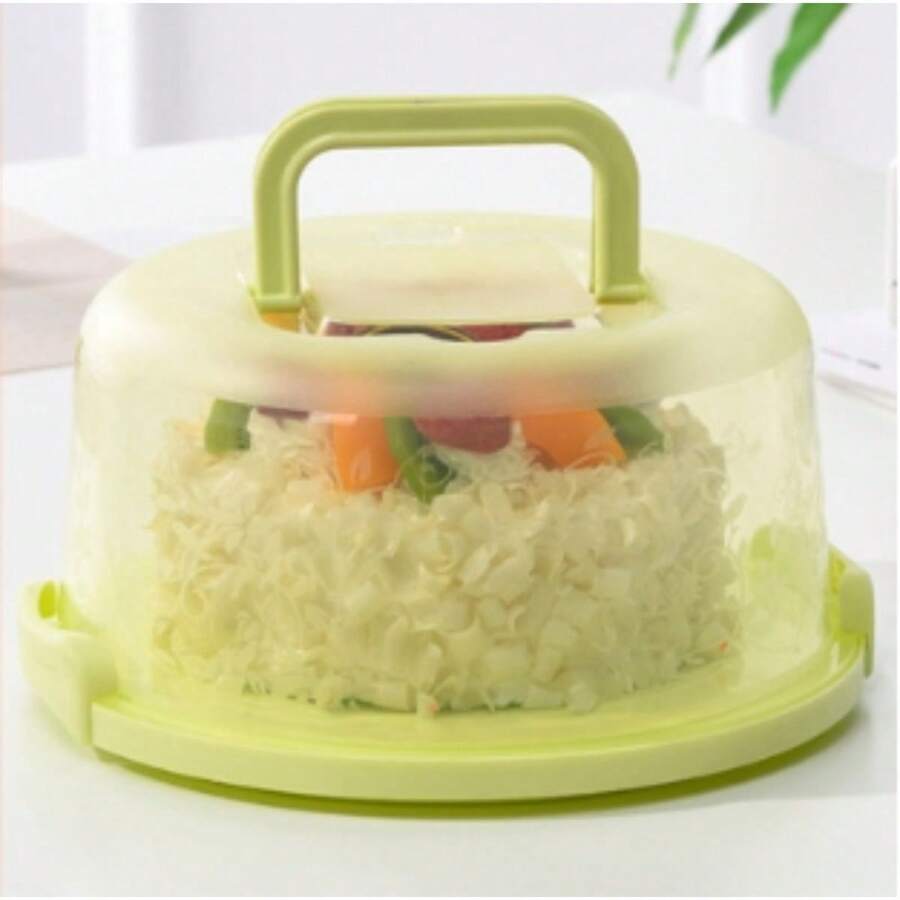 綠色可攜式手抓蛋糕盒,可拆卸食物水果蔬菜冰箱儲存,pp材質帶蓋,無異味,實心夾鉗和嵌入式手把設計,附有密封板和防滑設計 - 綠色 - 查看 1