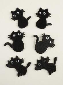 6 Piezas Remiendo Bordado De Tela De Gato Negro Para Ropa Diy, Pantalones, Sombreros, Bolsos, Zapatos, Estuches Para Teléfonos, Etc.