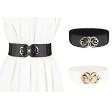 1pc Women's Elastic Heart Shape Wide Waist Belt For Daily Use - Multicolor - View 1