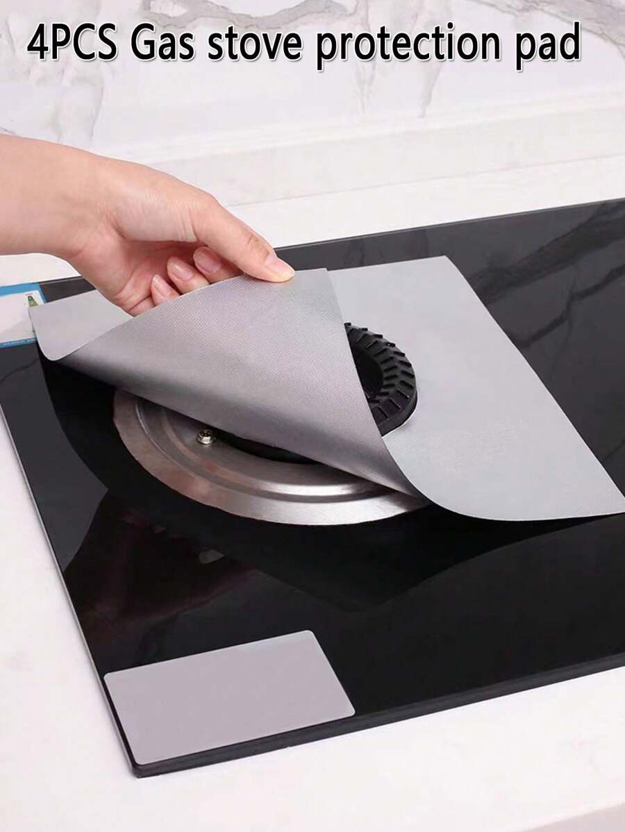 4 件套炉灶表面保护垫、防污防油燃气灶保护垫、炉灶燃烧器盖、可重复使用燃气灶保护器、防油防污清洁垫、保持厨房清洁、厨房小工具 - 銀色 - 查看 1