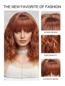 14吋短鬆綁波浪捲曲假髮合成齊瀏海齊劉海女人假髮女孩假髮度假派對假髮日常穿著假髮 - 銅色 - 查看 7
