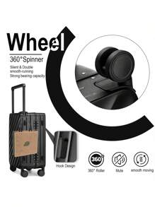 Carry On Suitcase 22x14x9 Wide Handle 20 Inch Luggage Airline Approved Polycarbonate Hardside Aluminum Frame No Zipper With Spinner Wheels TSA Lock Dry Wet Pocket - màu đen - Xem 4