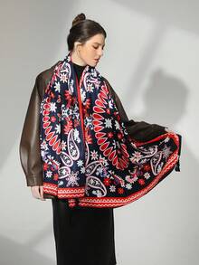 1pc Fashionable Graphic Print Vintage Style Shawl & Scarf For Sun Protection And Warmth, Suitable For Beach, Casual Outings, Travel And Gifting - Multicolor - View 3