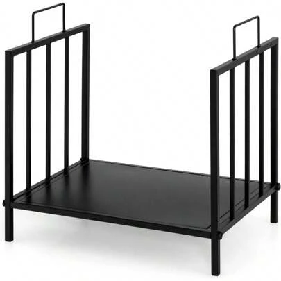 Support à bois de chauffage avec poignée, support à bois de chauffage en acier robuste avec pieds surélevés, support à bois de chauffage compact pour une utilisation intérieure et extérieure, idéal pour cheminée, foyer, noir (modèle 4)
