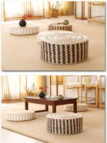 1pc Japanese Style Handmade Woven Straw Tatami Seat Cushion, Round Thickened Seat Pad For Window - Multicolor - View 2