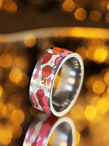 1 件时尚不锈钢彩绘戒指，百搭戒指，男女情人节礼物，妈妈，母亲，母亲节，礼物 - A40 - 查看 22