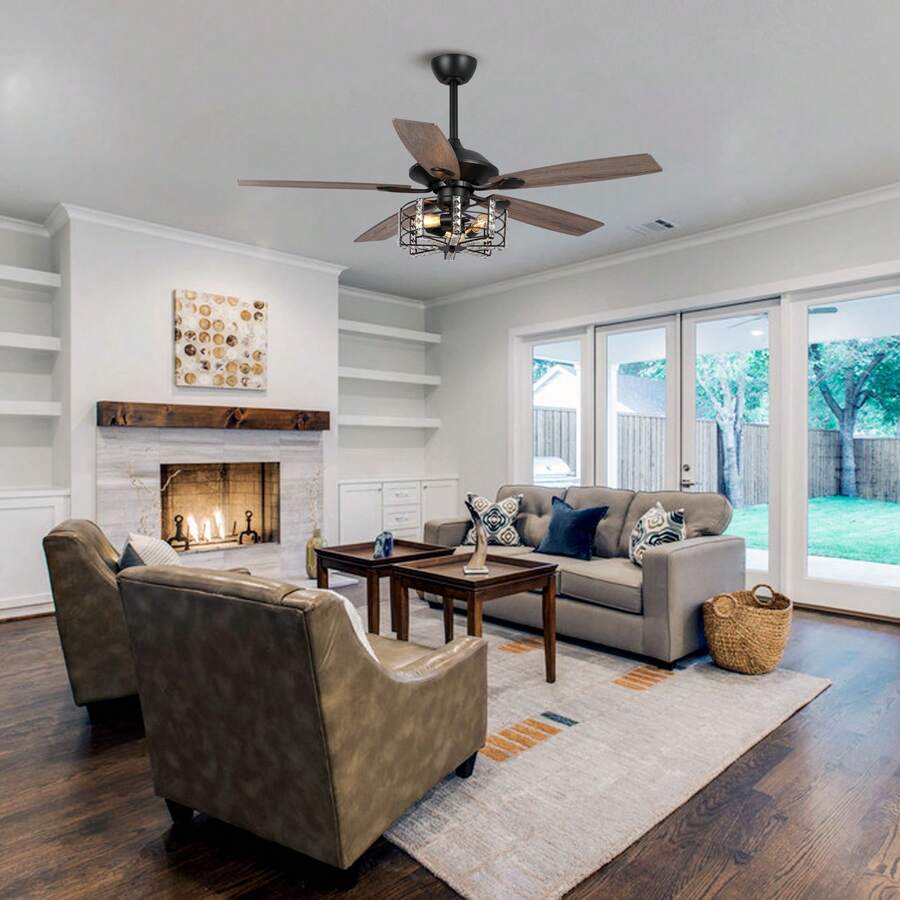 52 In. Indoor Black Industrial Reversible Ceiling Fan With Remote