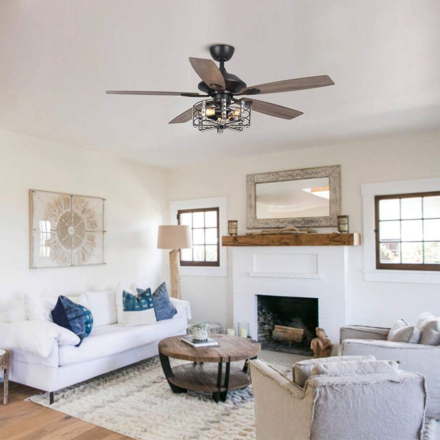 52 In. Indoor Black Industrial Reversible Ceiling Fan With Remote